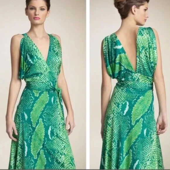 Diane Von Furstenberg | Dresses | Dvf Diane Von Furstenberg Suron Green  Snake Print Wrap Dress | Poshmark